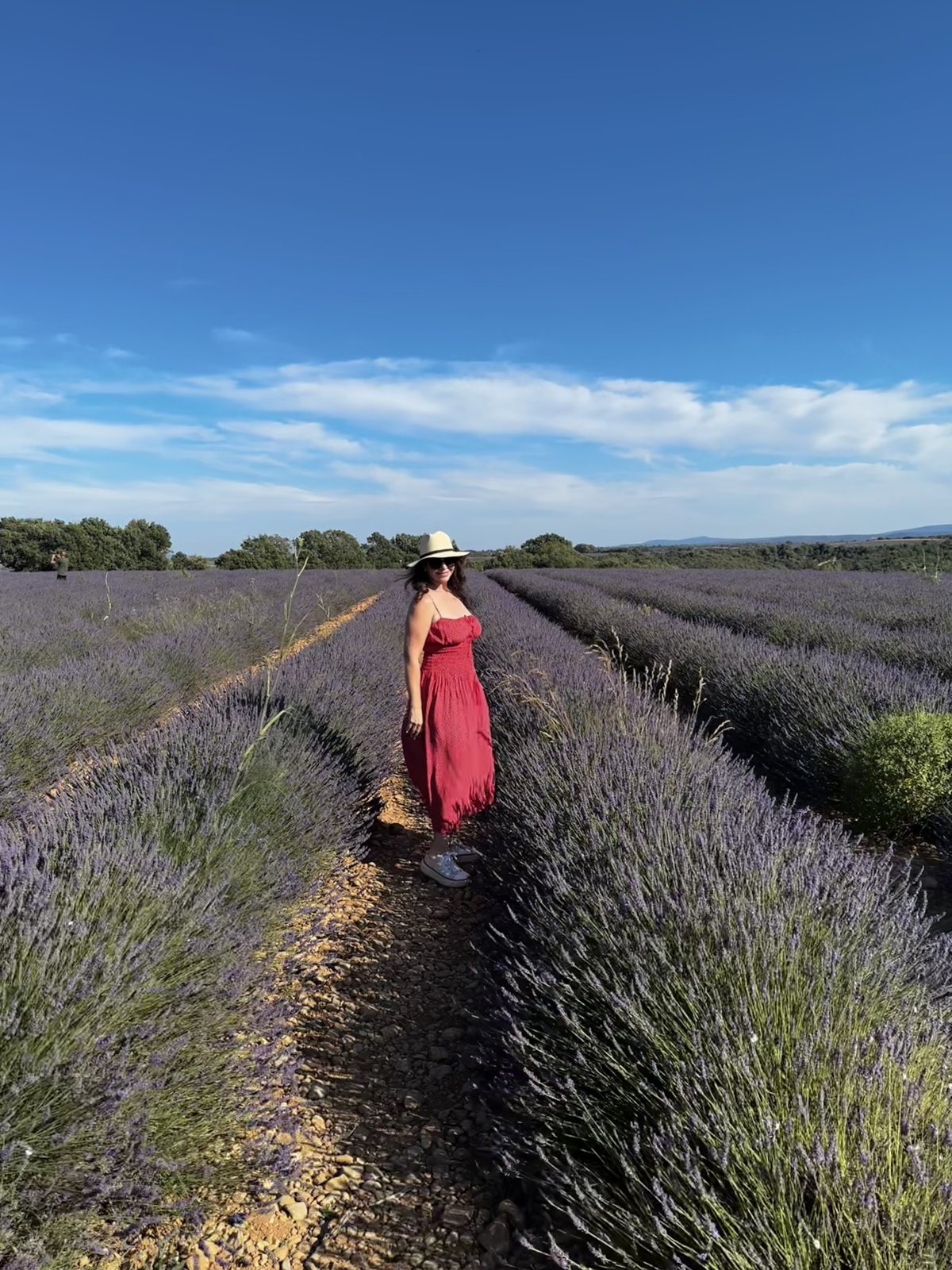 Liane in a red dress in the lavender fields of Provence, France